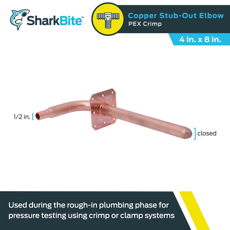 SharkBite 1/2 Inch Crimp Copper Stub Out Elbow with 4 Inch x 8 Inch Bracket, Plumbing Fittings, PEX Pipe, PE-RT, 25094A - Image 2